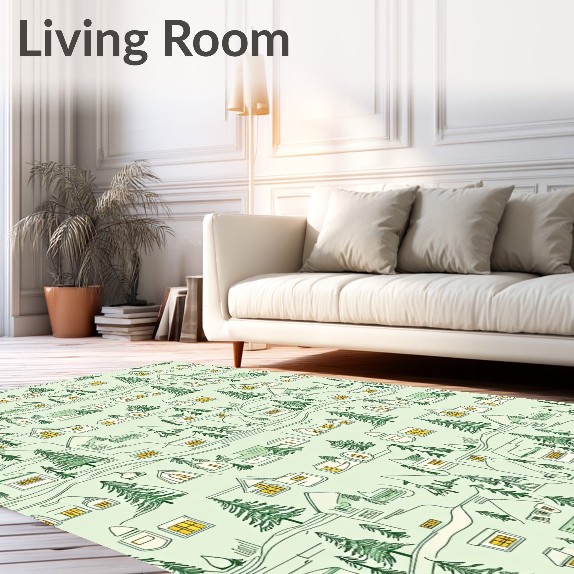 Cozy Village Pine Trees Lights Rug