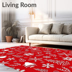 Festive Red White Winter Snowflakes Trees Rug
