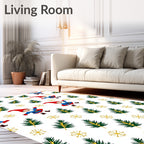 Festive Gnomes Pine Sprigs Gold Snowflakes Rug