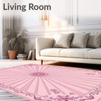 Pink Sunburst Floral Border Rug