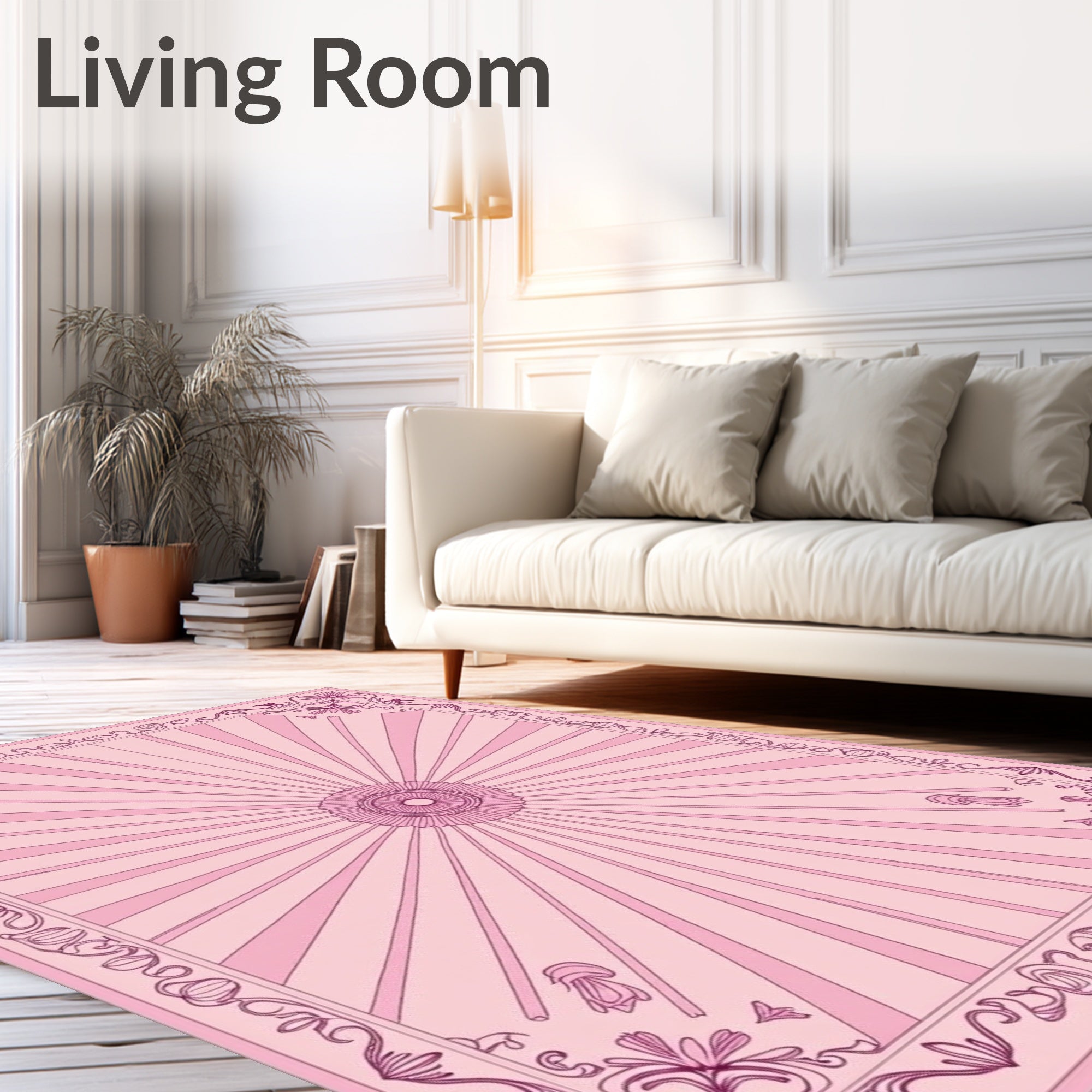 Pink Sunburst Floral Border Rug