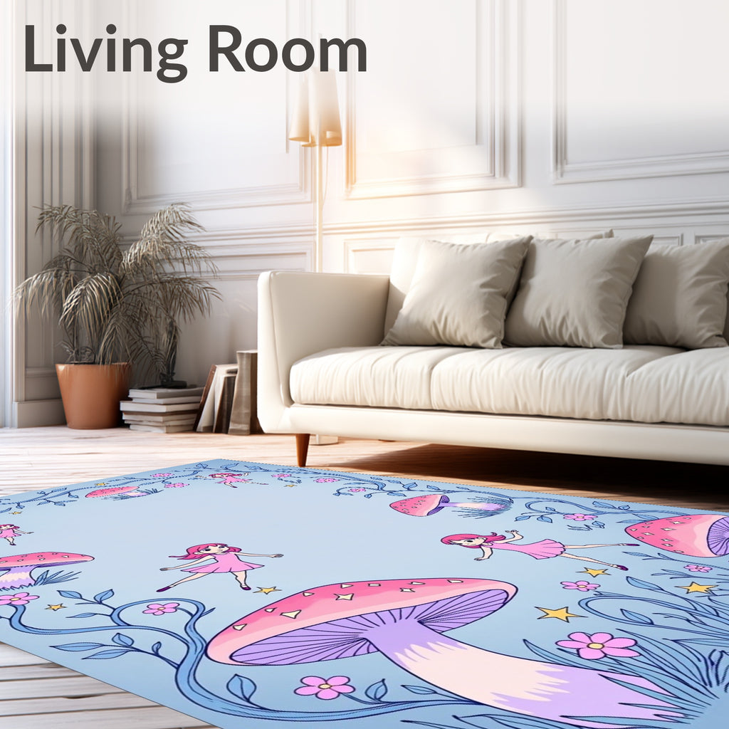 Whimsical Pink Mushroom Fairies Garden Rug