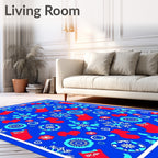 Red Snowflakes and Stockings Blue Rug