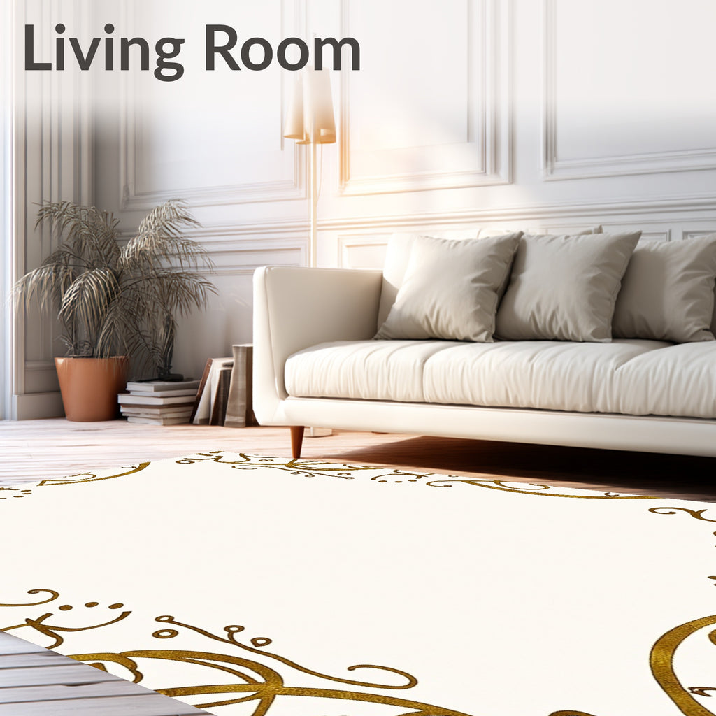 Elegant Gold Swirl Frame Rug