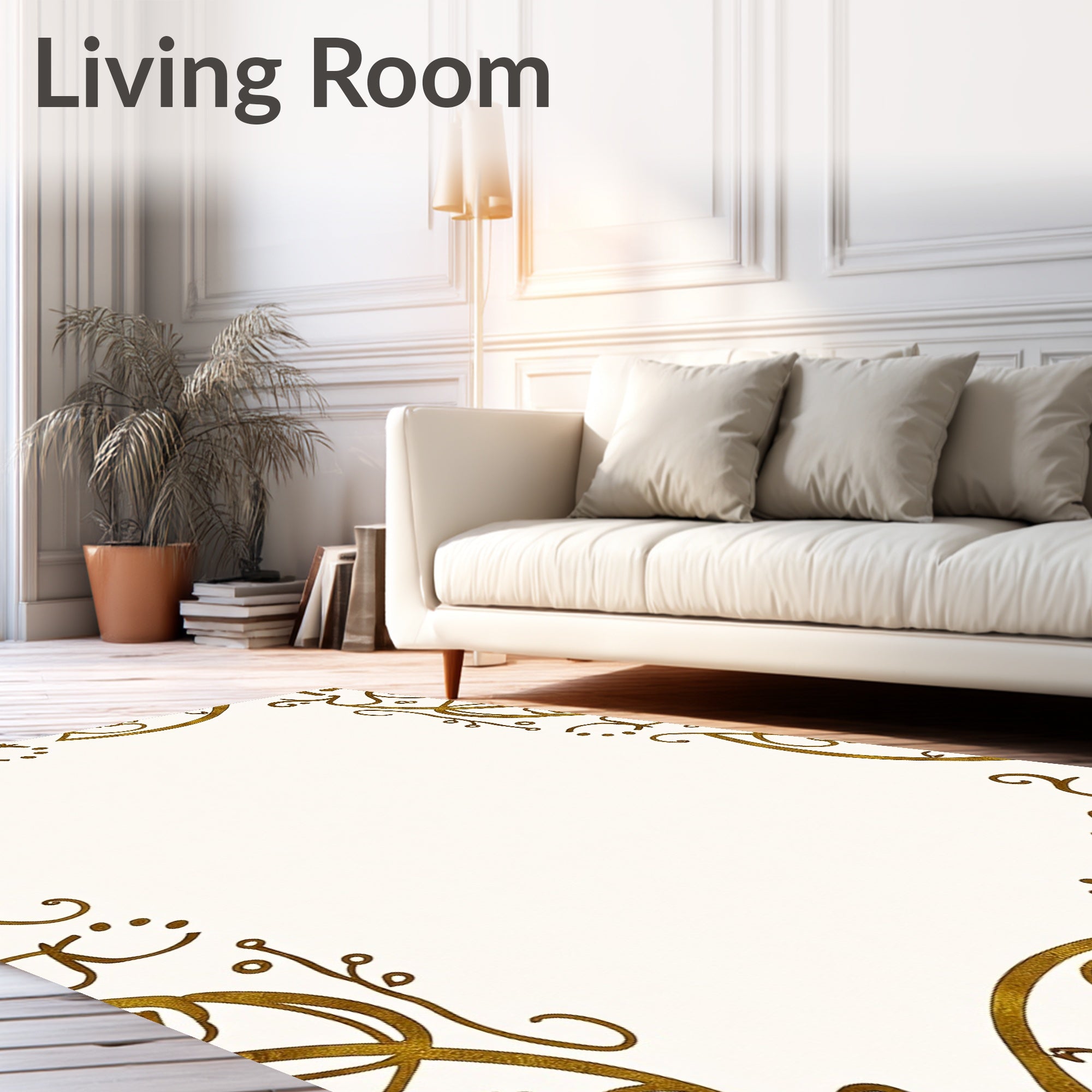 Elegant Gold Swirl Frame Rug
