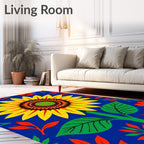 Bold Yellow Sunflower Red Leaf Medallion Rug