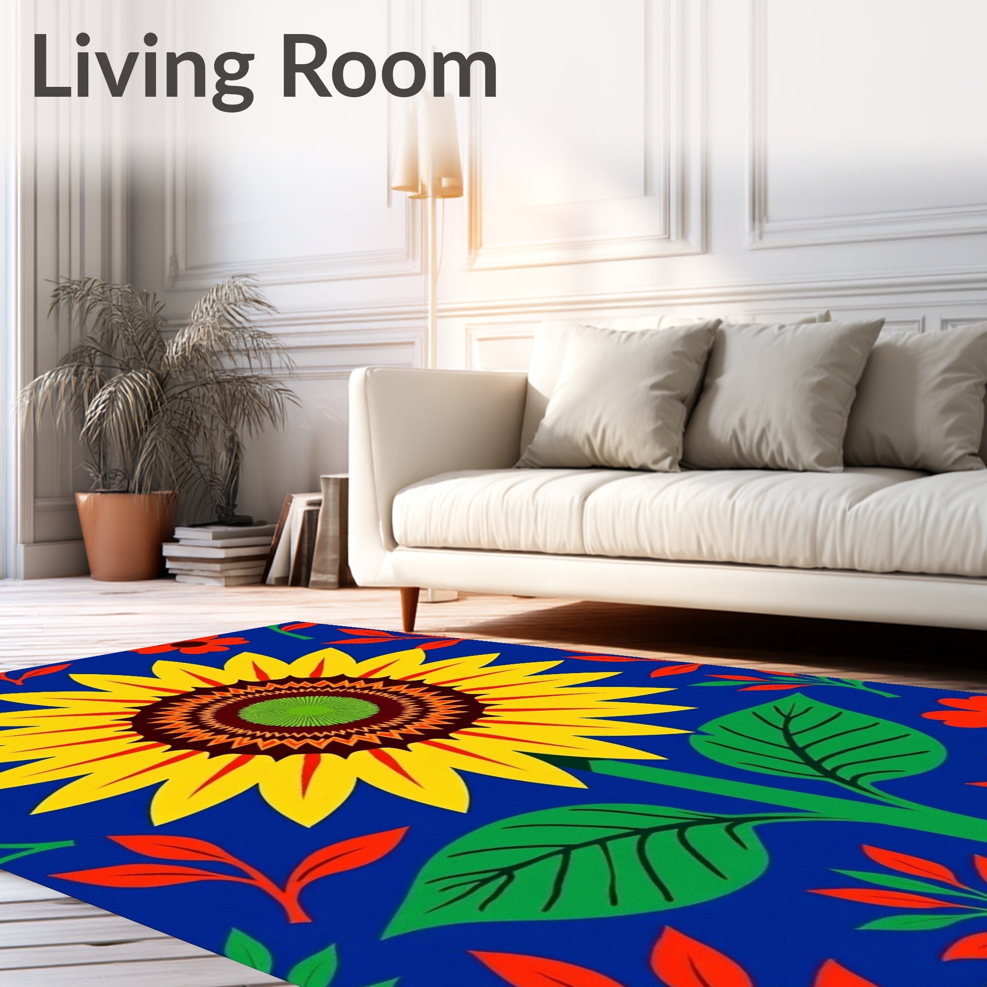 Bold Yellow Sunflower Red Leaf Medallion Rug