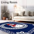 Festive Blue Snowman Snowflake Frame Rug
