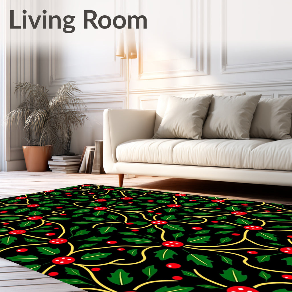 Festive Red Holly Berry Vines Rug