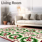 Elegant Holly Wreath Floral Scroll Rug