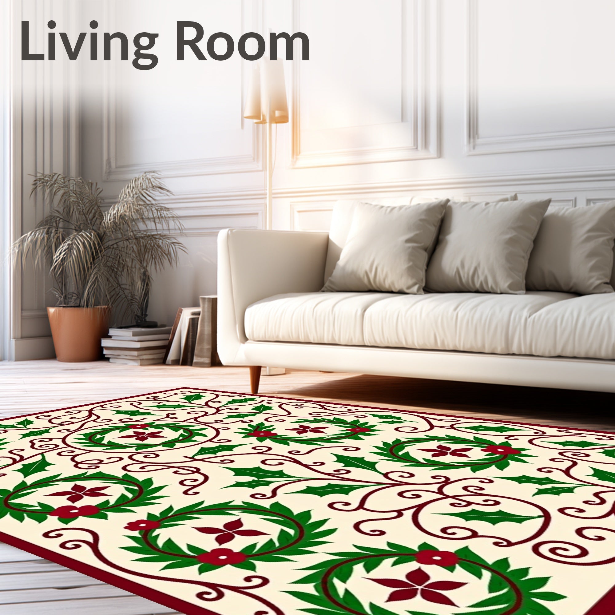 Elegant Holly Wreath Floral Scroll Rug