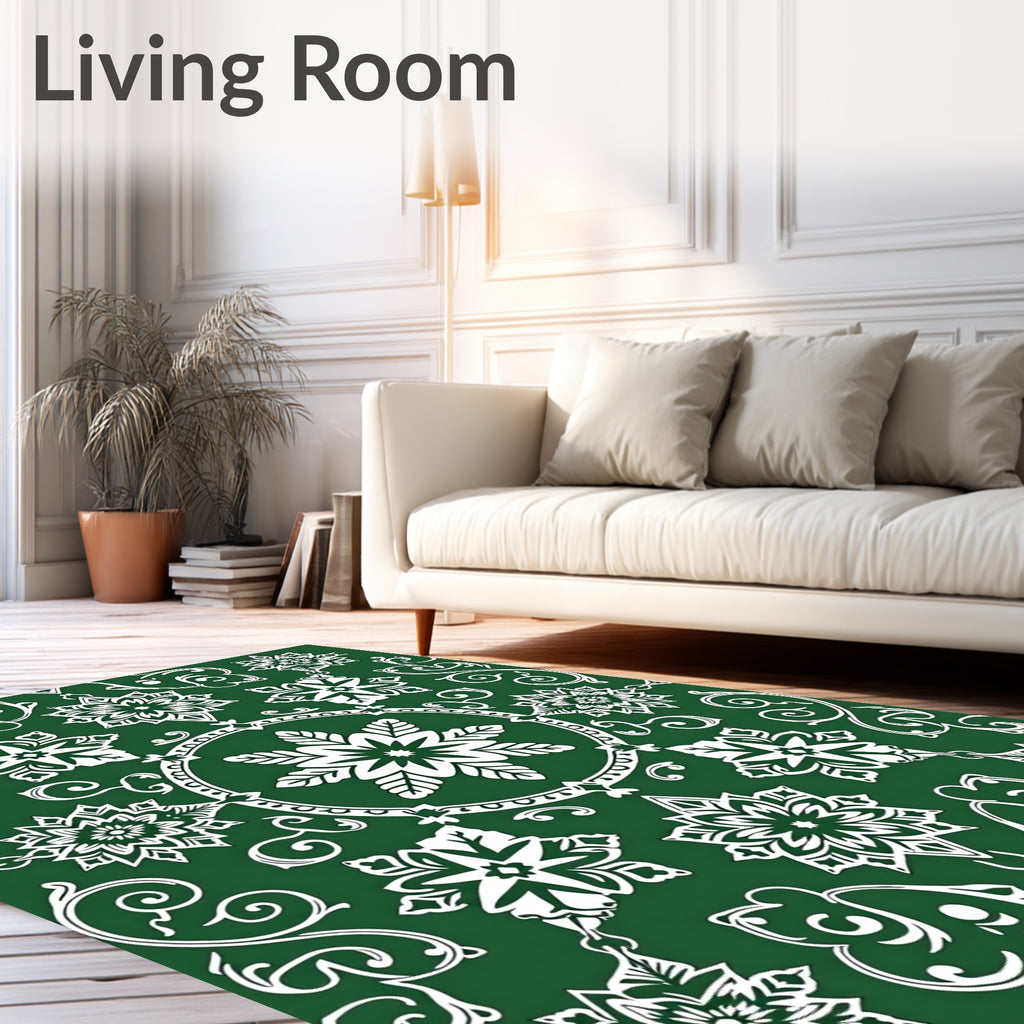Emerald White Mandala Floral Vine Rug