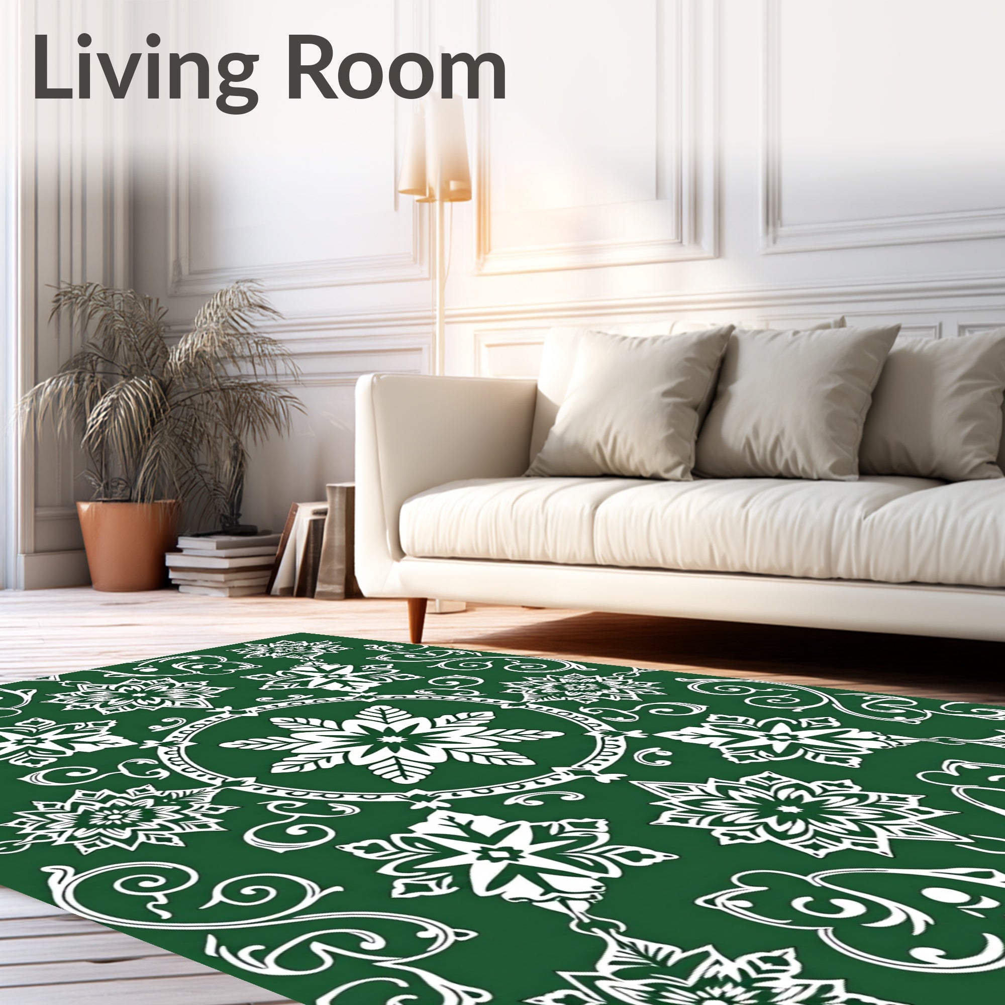 Emerald White Mandala Floral Vine Rug