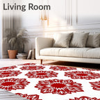 Crimson Fiery Floral Starburst Rug