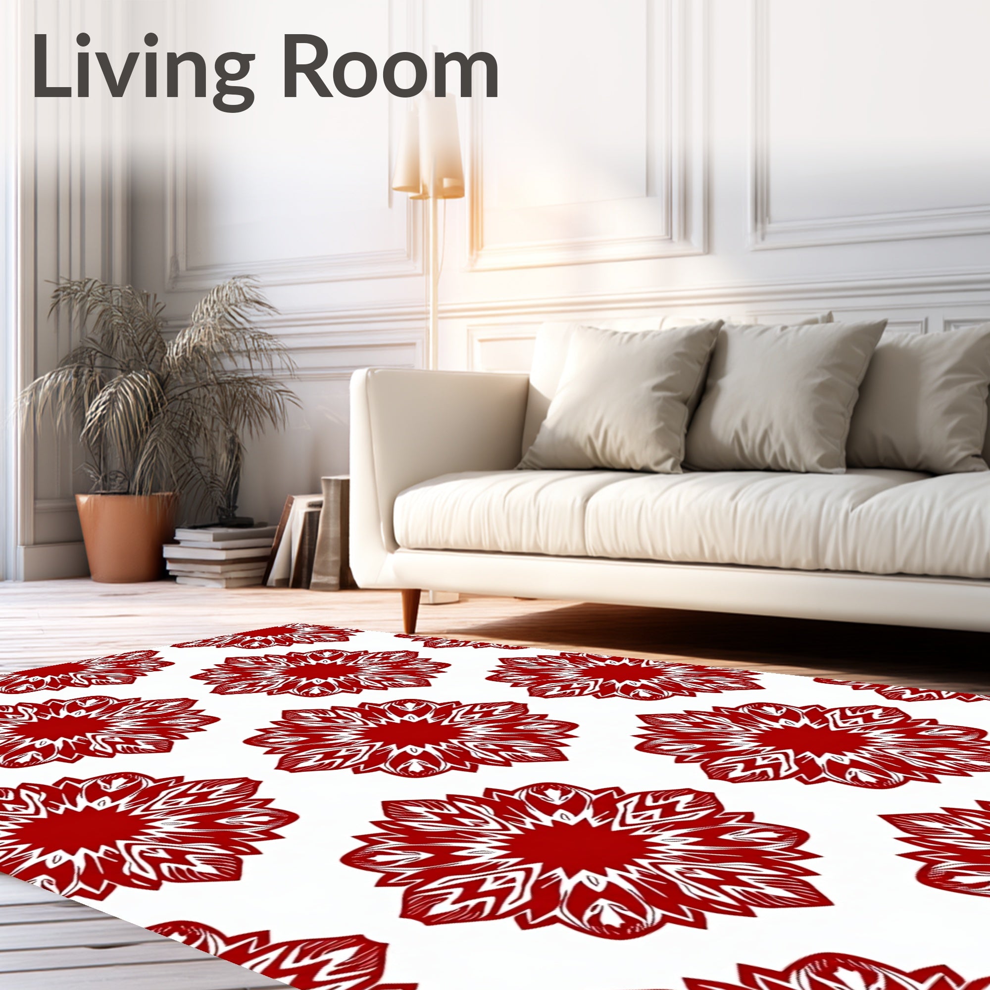 Crimson Fiery Floral Starburst Rug