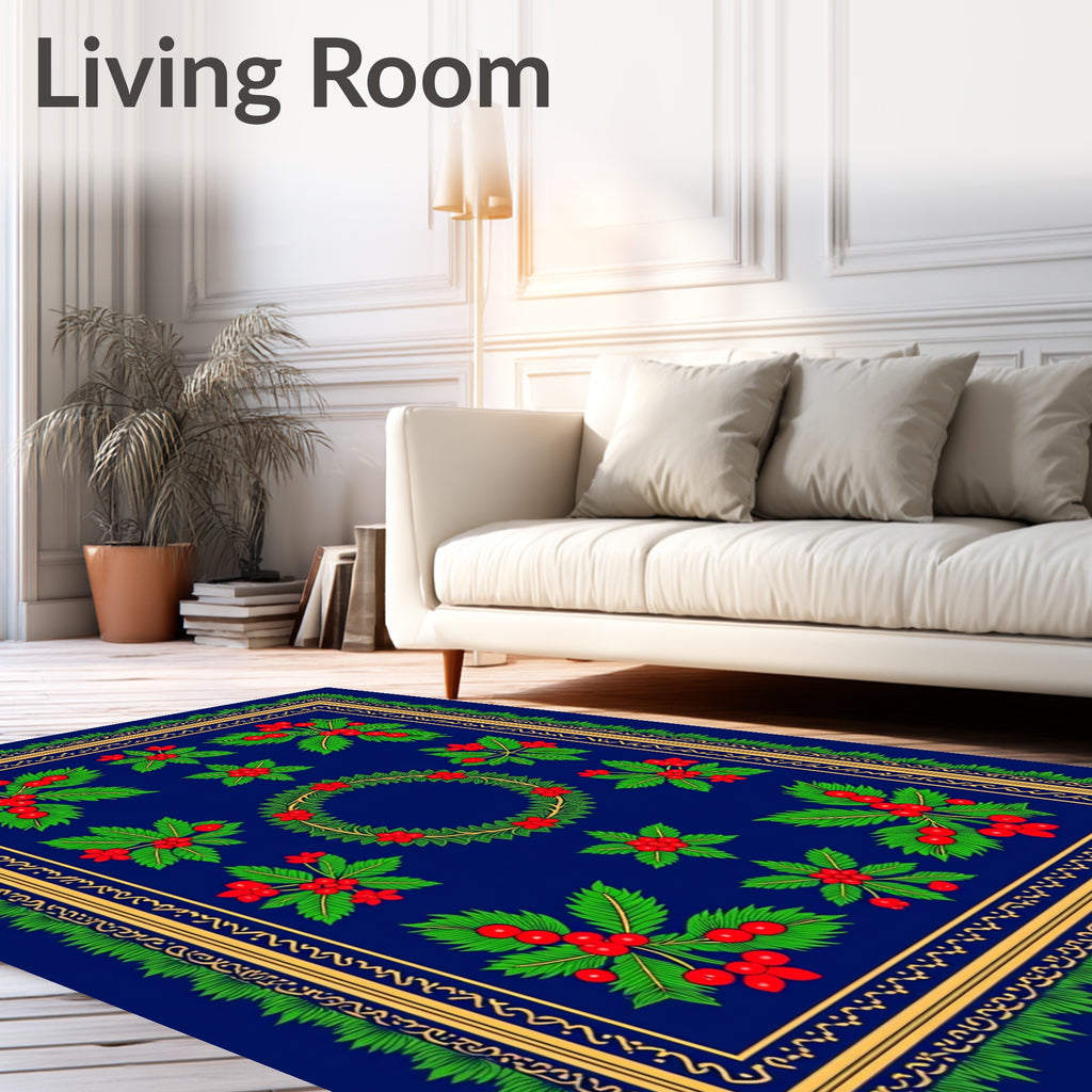 Deep Blue Berry Garland Floral Rug