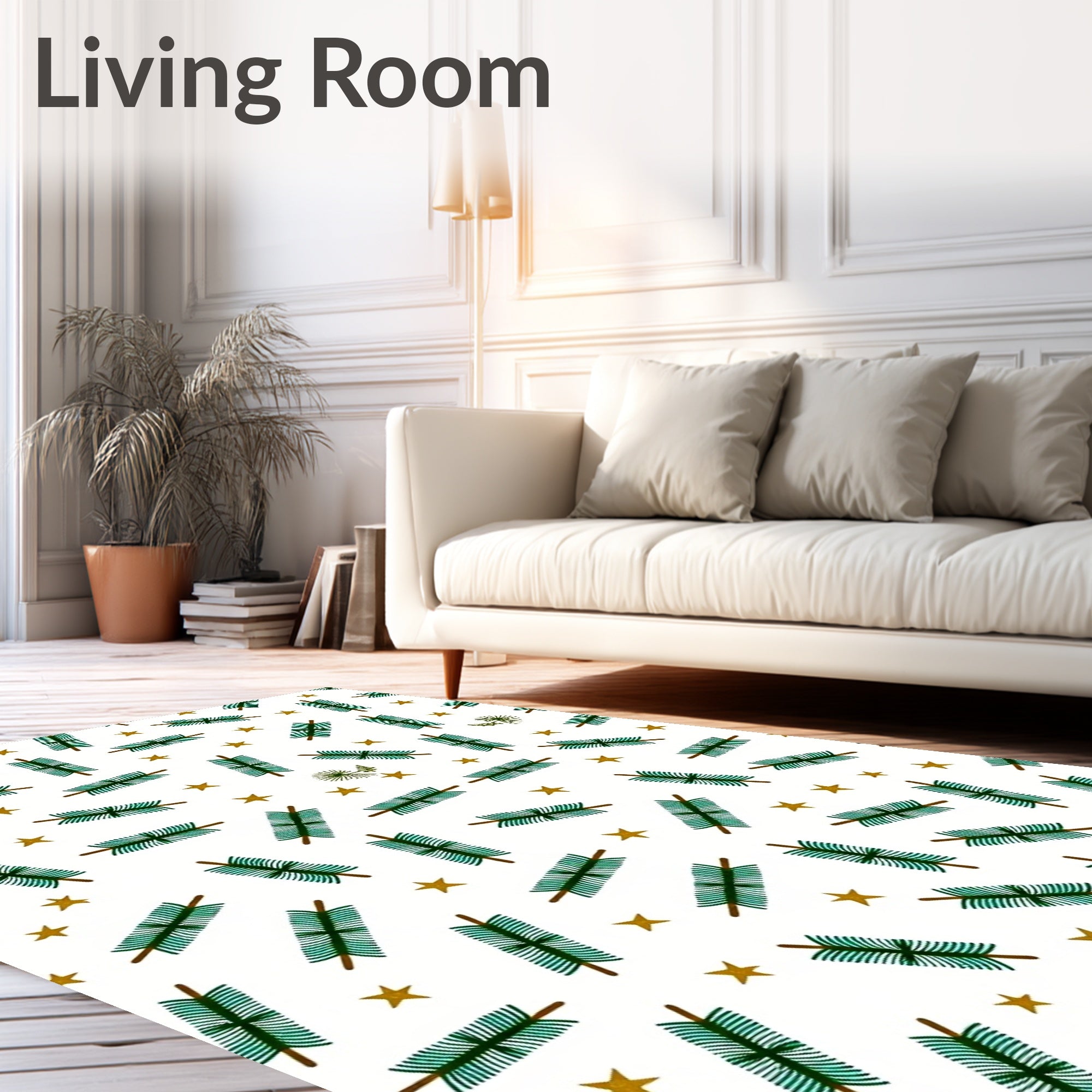 Green Pine Boughs Gold Stars Rug