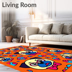 Dapper Pug Faces Neon Swirls Rug