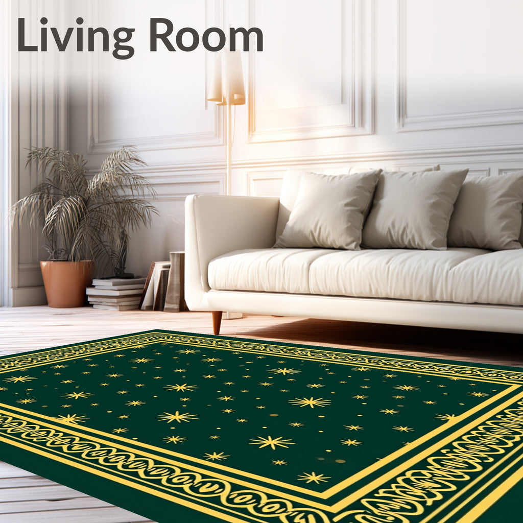 Gold Celestial Starburst Night Sky Rug