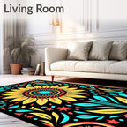Vibrant Yellow Sunflower Folk Art Rug