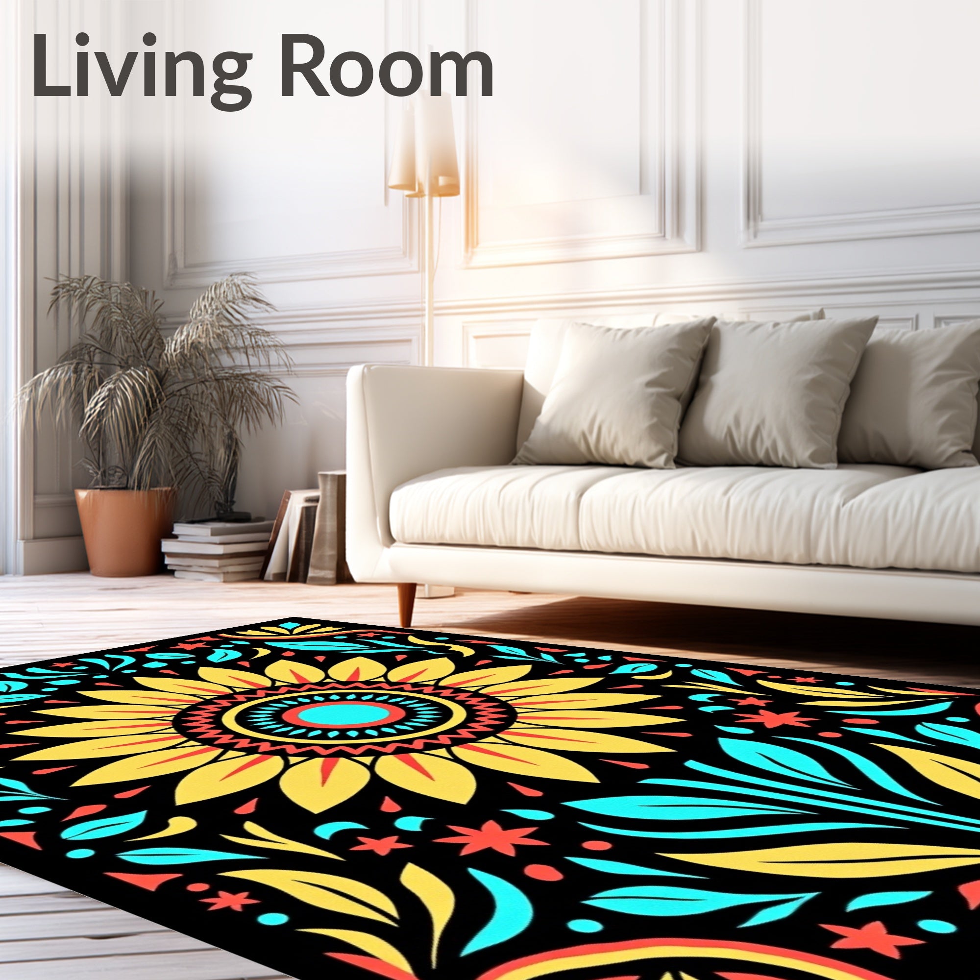 Vibrant Yellow Sunflower Folk Art Rug