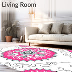 Radiant Pink Geometric Medallion Swirl Rug