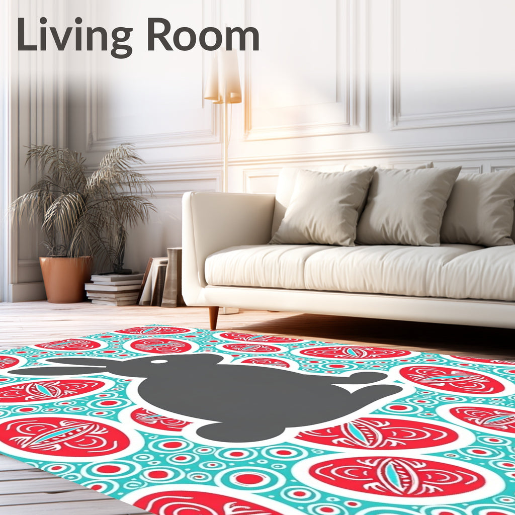 Gray Rabbit Red Oval Circles Rug