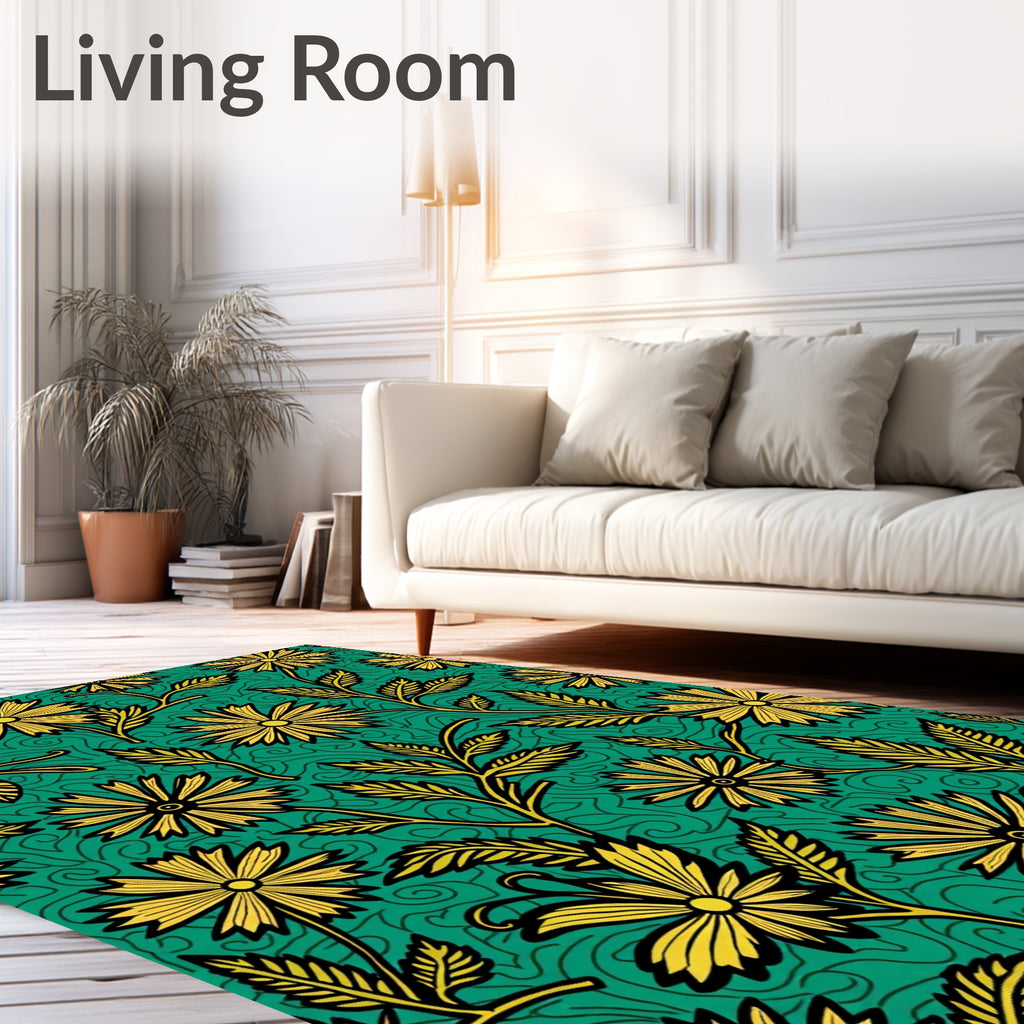Golden Floral Emerald Garden Swirl Rug