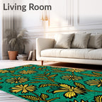 Golden Floral Emerald Garden Swirl Rug