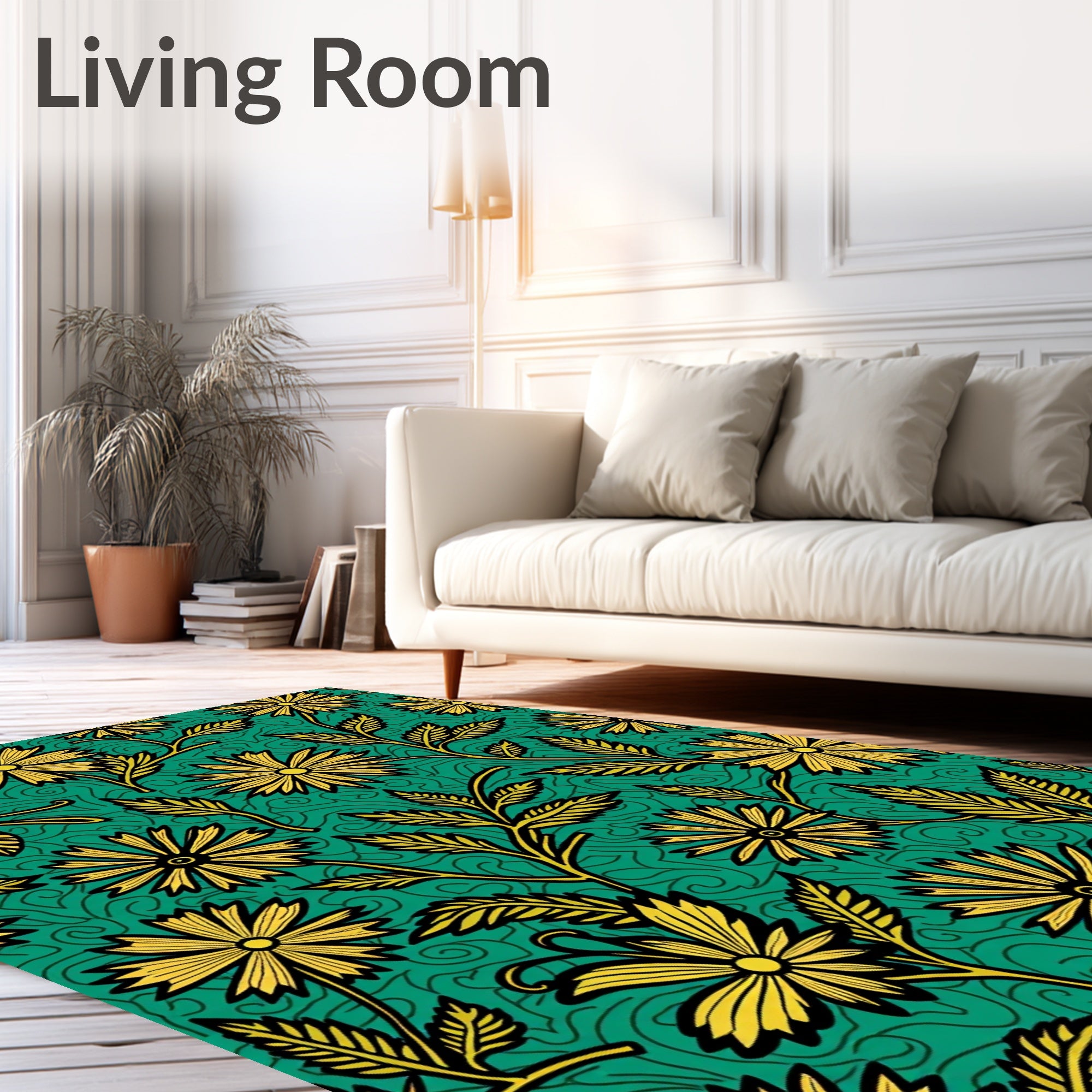 Golden Floral Emerald Garden Swirl Rug