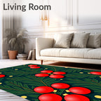 Festive Red Ornaments Green Branches Accent Rug