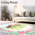 Pink Floral Border With Two Horses Rug