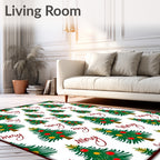 Merry Christmas Trees Green Red Ornaments Rug