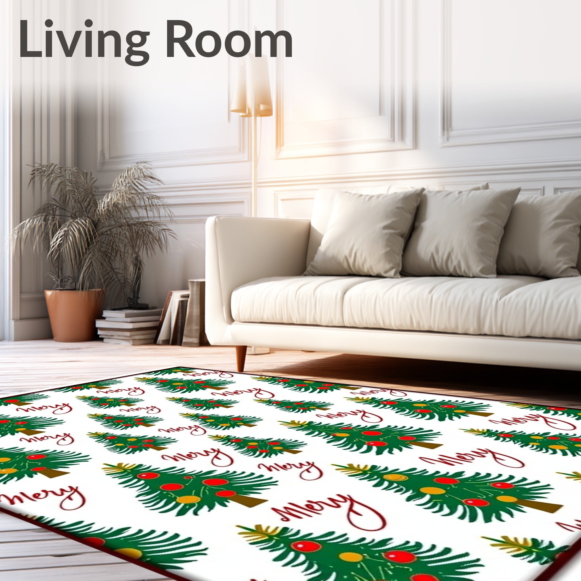 Merry Christmas Trees Green Red Ornaments Rug