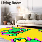 Whimsical Green Frog Yellow Background Rug