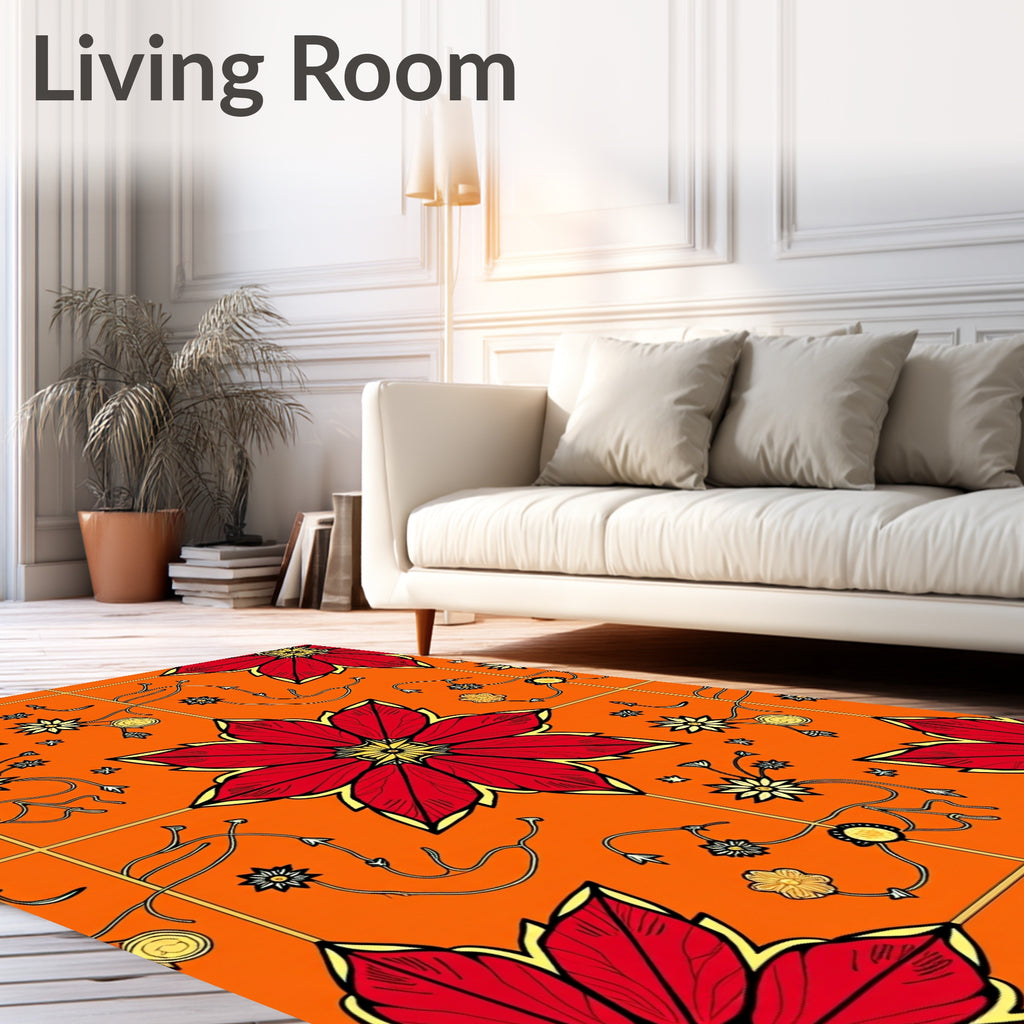 Vibrant Red Golden Floral Medallion Rug