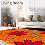 Vibrant Red Golden Floral Medallion Rug