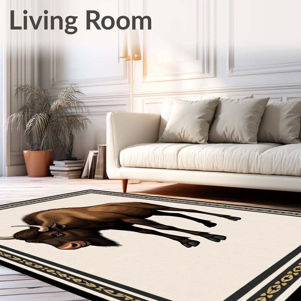 Majestic Brown Bison Embossed Frame Rug