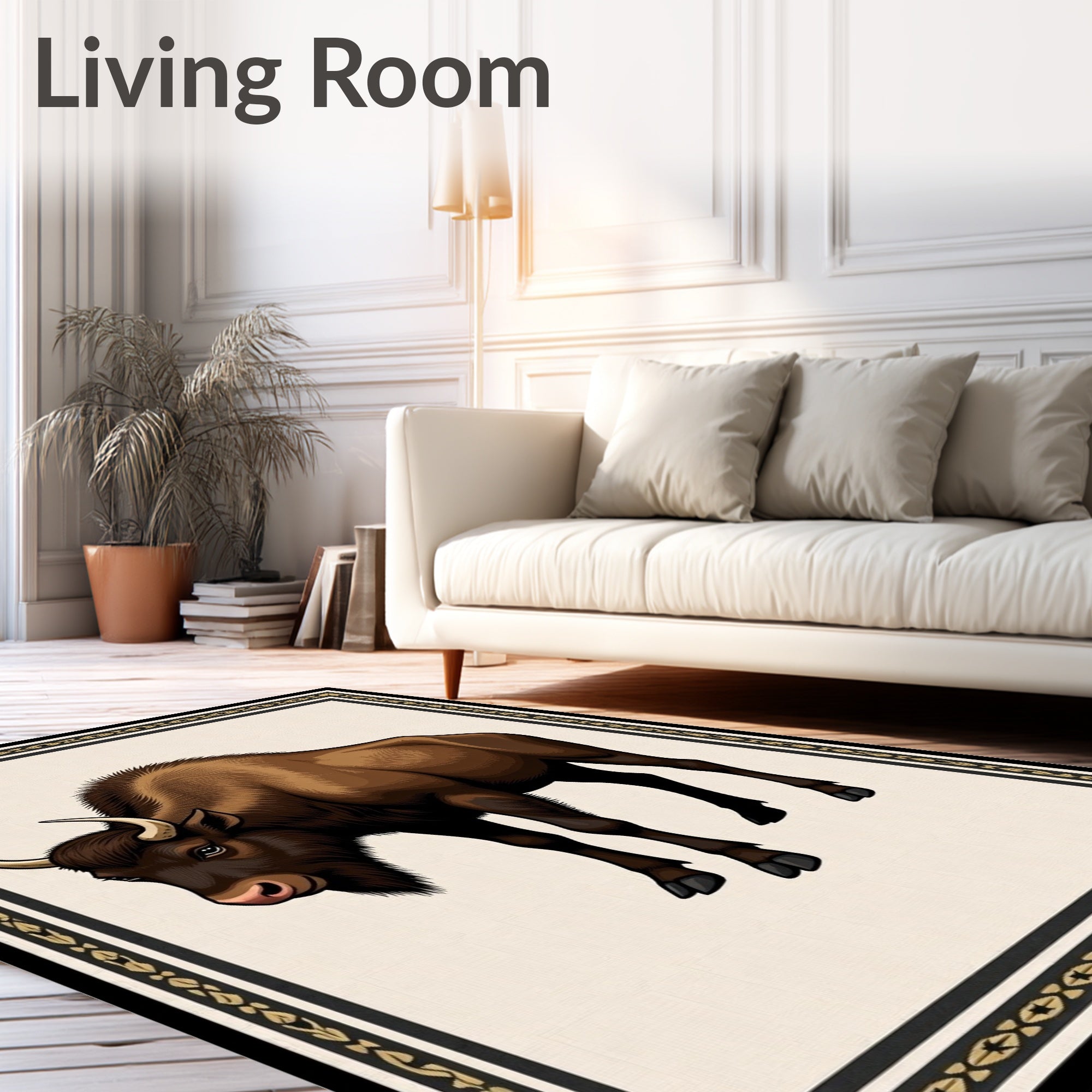 Majestic Brown Bison Embossed Frame Rug