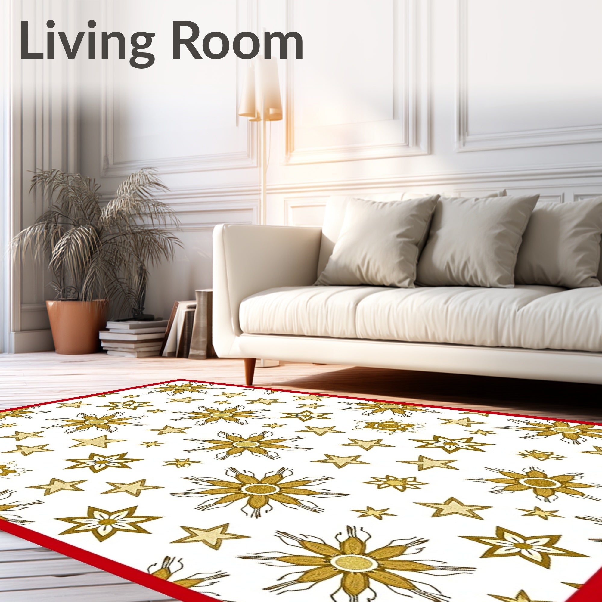 Golden Starburst Flower Scatter Rug