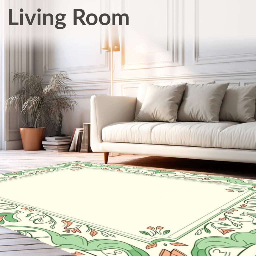 Art Nouveau Green Floral Border Rug