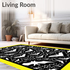 Black White Flying Bats Swarm Rug
