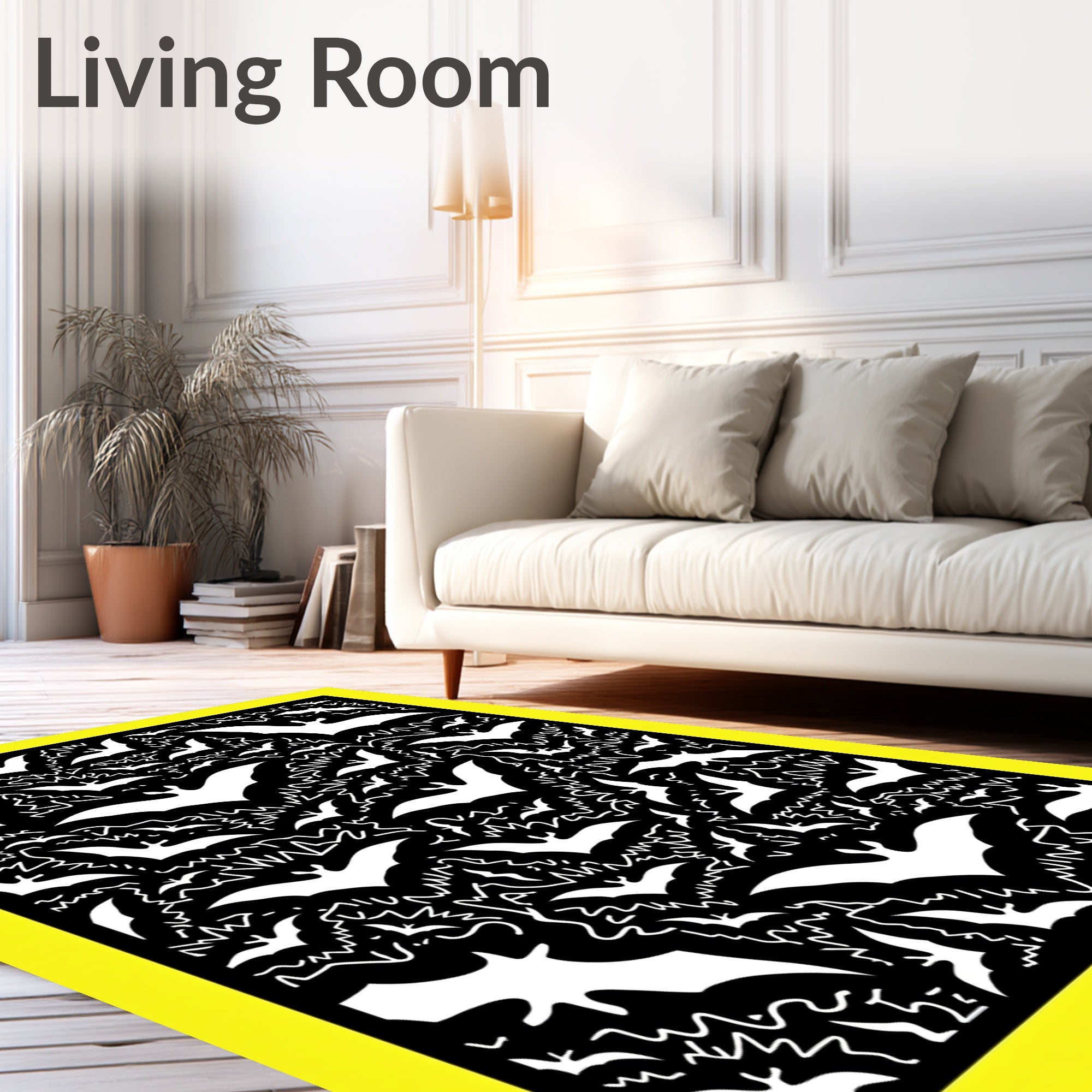Black White Flying Bats Swarm Rug