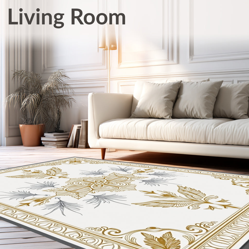 Gold Gray Ornately Winged Bloom Rug