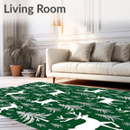 White Deer Forest Christmas Scene Rug