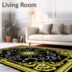 Yellow Black Floral Sunburst Rug