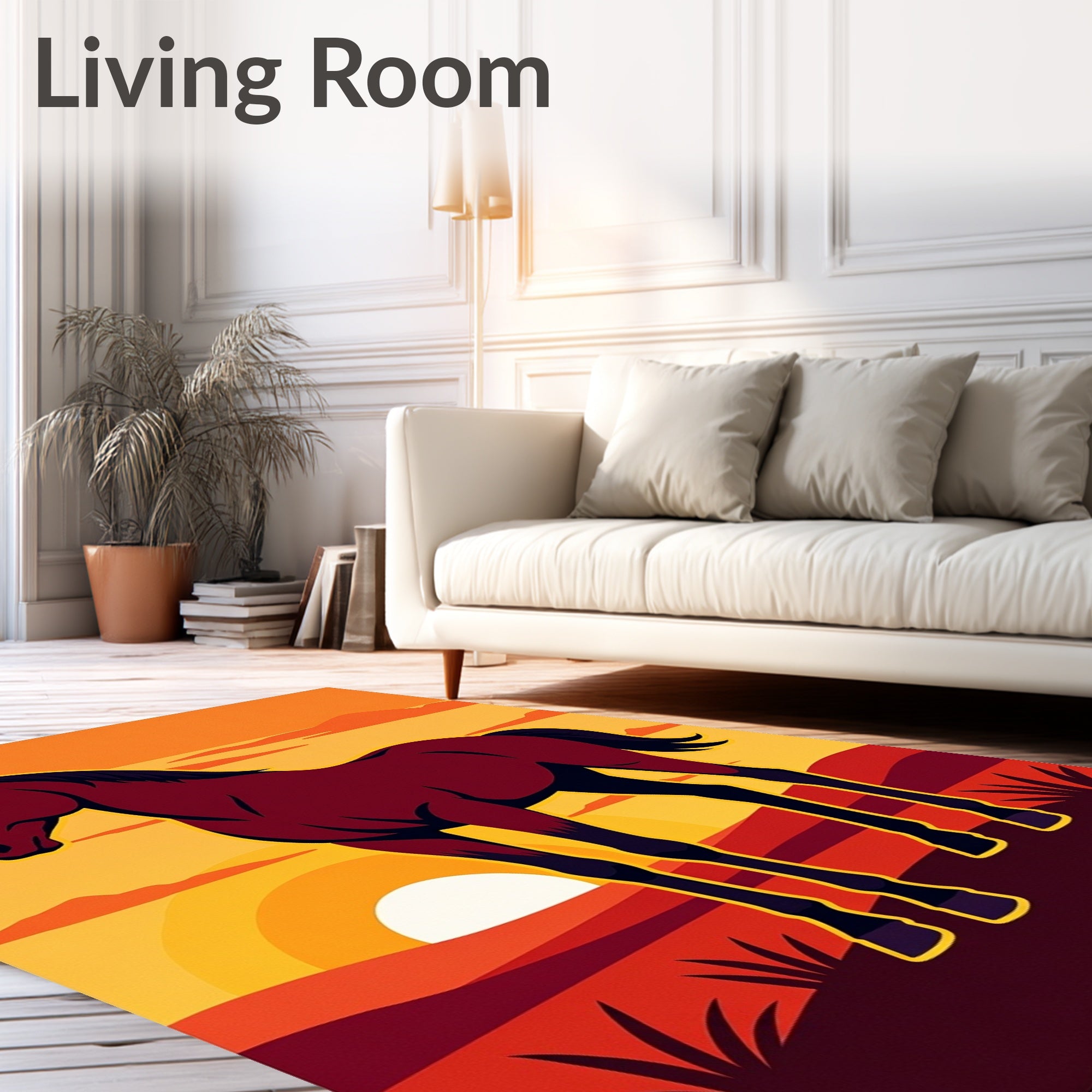 Crimson Horse Sunset Landscape Vivid Rug