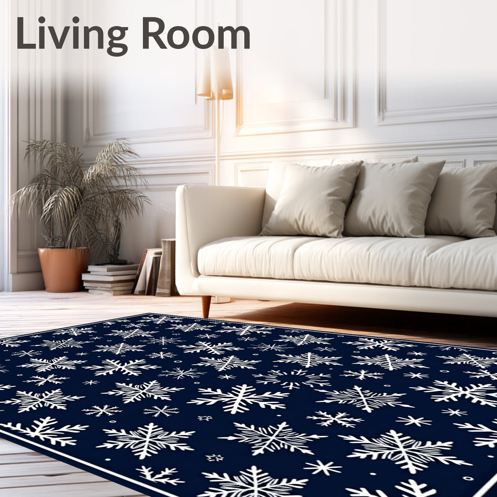 Dark Blue Snowflake Winter Wonderland Rug