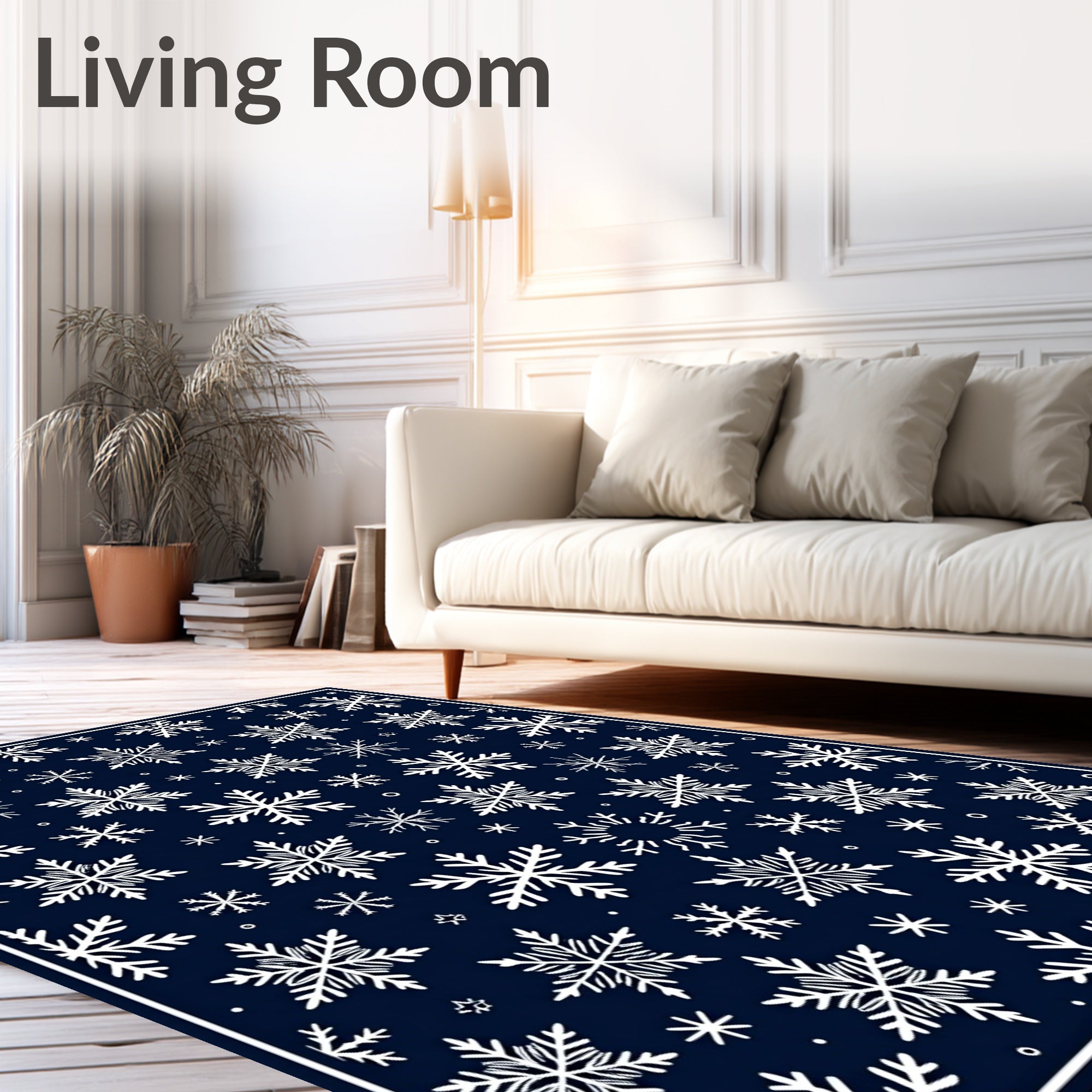 Dark Blue Snowflake Winter Wonderland Rug