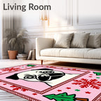Pink Pug Christmas Trees Snowflakes Rug